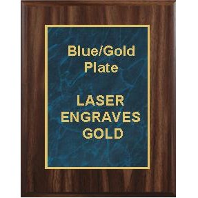 Walnut Plaque 5" x 7" - Marbelized Blue/Gold 4" x 6" Designer Plate