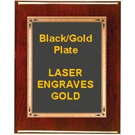 Rosewood 9" x 12" Piano Finish Plaque - With 7" x 10" Black/Gold Teardrop Plate