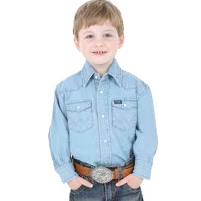 Wrangler® Boys' Navy Blue Cowboy Cut® Work Western Long Sleeve Denim Snap Shirt