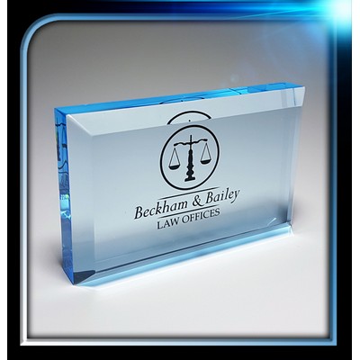 Corporate Series Blue Rectangle Paper Weight w/Bevel on Top (4"x2 1/2"x3/4")