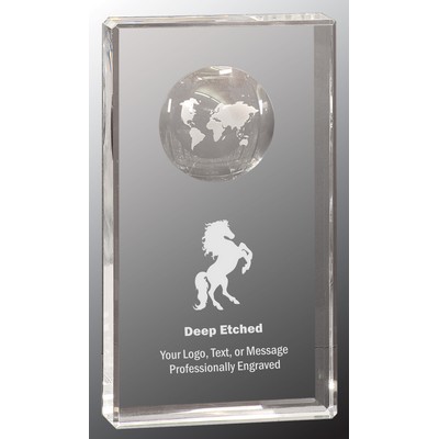 8" Clear Crystal Rectangle Award with Globe Etching