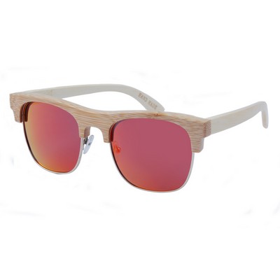 Bamboo Sunglasses - Red Mirror Lenses - Bamboo Frames