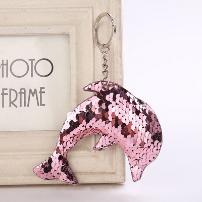 Dolphin Shaped Reversible Sequins Keychain