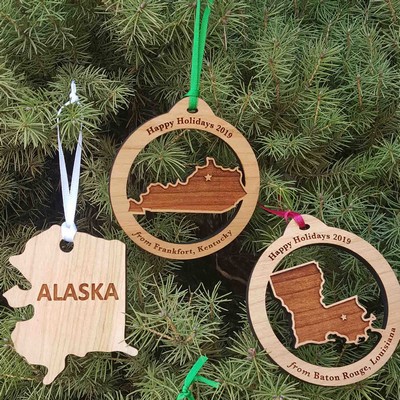 3.5" - Customizable States Hardwood Ornaments