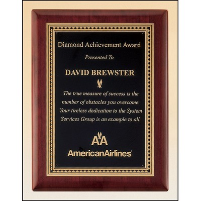 Airflyte® Rosewood Piano-Finish Plaque w/Black Brass Plate & Dash Design Border (9"x 12")