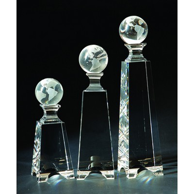 Globe Tower Optical Crystal Award/Trophy 9"H