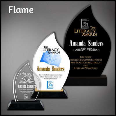 6" Flame Clear Acrylic Award with a Black Wood Base