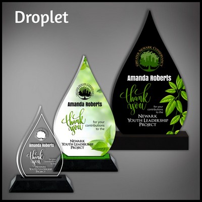 10" Droplet Clear Acrylic Award with a Black Wood Base