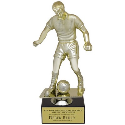 9 ½" Male Soccer Figure Trophy w/Black Marble Base