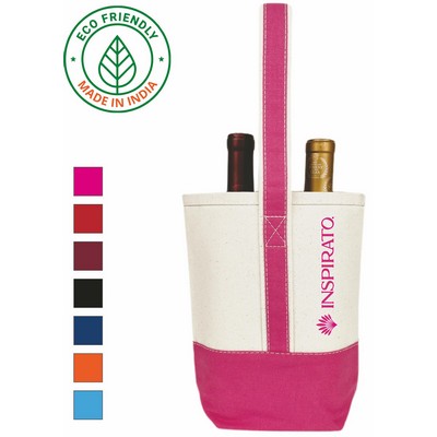 Premium Wine Bag Eco Friendly Canvas Two Bottle Tote Pink