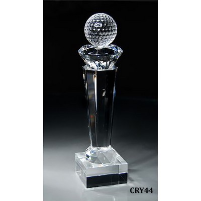 Crystal Golf Ball Award on Multifaceted Tower, 3-1/8"x 12-1/2"H