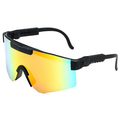 Goggle Sunglasses - Red Mirror Lenses - Black Frames