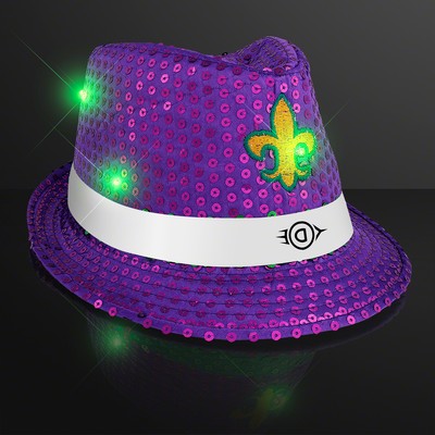 Custom Mardi Gras Fedora Hat w/ White Bands - Domestic Print