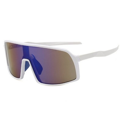 Goggle Sunglasses - Blue Mirror Lenses - White Frames