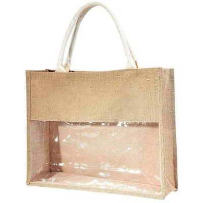 Jute Tote Bag With PVC clear window