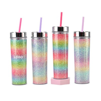 Rainbow Plastic Bottle w/Straw