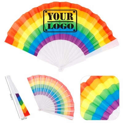 Rainbow Fabric Folding Fan