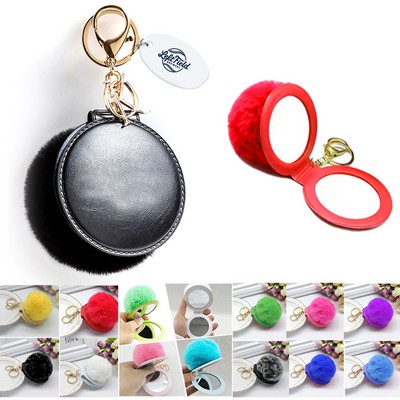 Pom Pom Mirror Keychain With Printed Tag