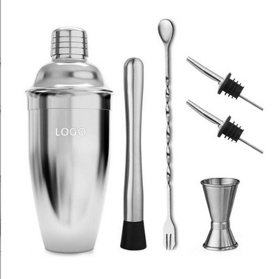 6 Piece Home Stainless Steel Bar Set 24 oz Cocktail Bartender Set with Built-in Strainer