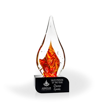 Glimmer Flame Art Glass Award - Black Oblong Base