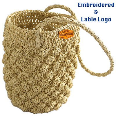 Women Straw Beach Bag Handmade Bucket Tote