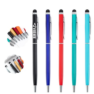 Slim Metal Twist Ballpoint Pen w/Stylus