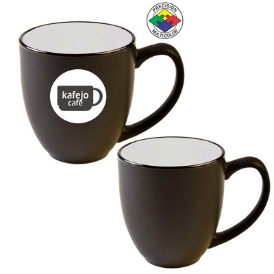 14 Oz. Vitrified Two-Tone Hilo Black/White Bistro Mug - Precision Spot Color - Dishwasher Resistant