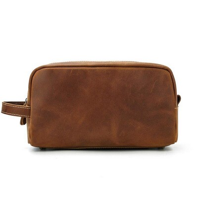 The Wanderer Full Grain Leather Travel Toiletry Bag (9.8"x5.5"x4.5")