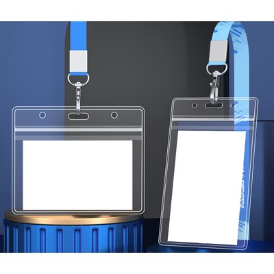 PVC Badge Holder Transparent Badge Holder Horizontal ID Holder Employee Card Holder With Lanyard