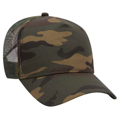 Otto Mid Crown Camo Cotton Trucker Cap w/Mesh Back