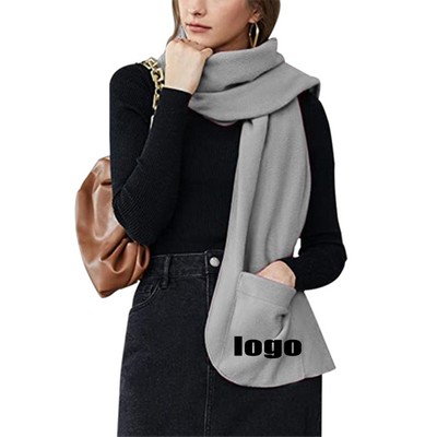 Double Layer Fleece Warm Scarf With Gloves