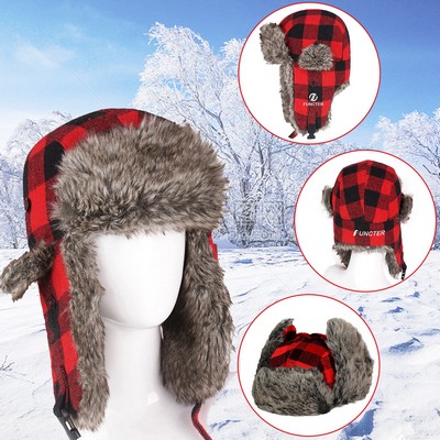 Trapper Hat Winter Hats for Women Men with Faux Fur Ear Flaps & 24 inch Head Circumference