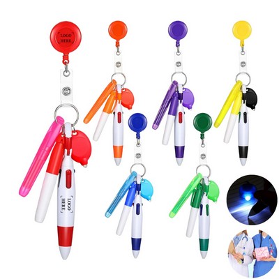 Nurse Badge Reel Pen Set w/ Highlighter Keychain Flashlight