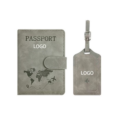 World Traveler Leather Passport Holder and Luggage Tag Set