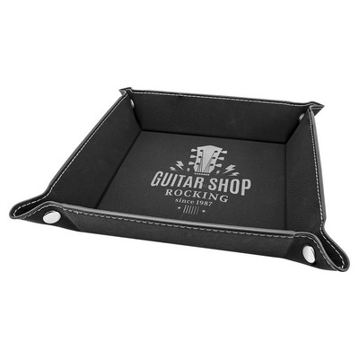 6" x 6" Snap Up Tray, Black/Silver Laserable Leatherette