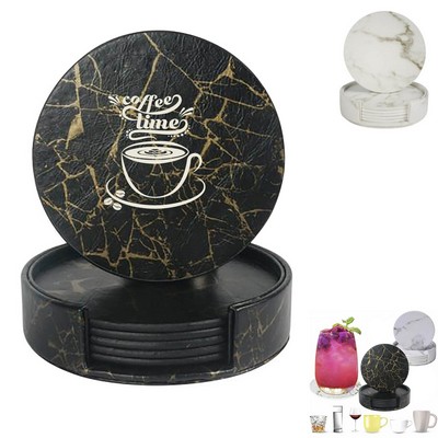 Marble Leather Round Coaster Set-5PCS