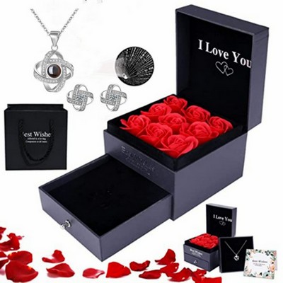 Eternal Rose Gift Box With Necklace And Earrings