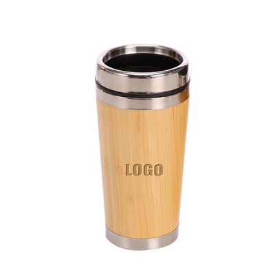 450ml Bamboo-Encased Stainless Steel Mug With Double Wall Insulation