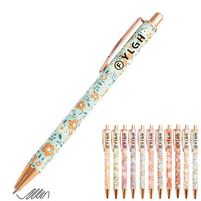 Flower Patten Click Metal Pen