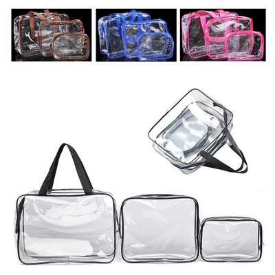 Waterproof 3-Piece Clear PVC Zippered Makeup Bag Set