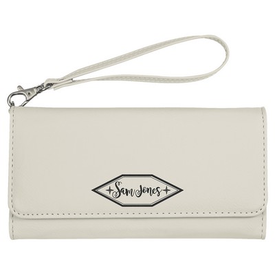 7.5" x 4" White Leatherette Wallet with Strap