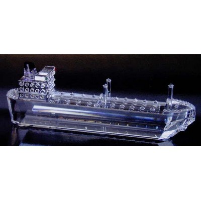 Optic Crystal Tank Ship Figurine