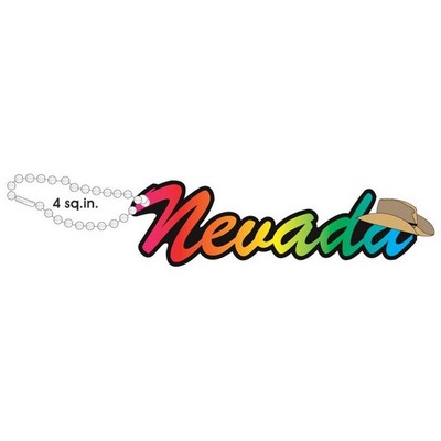 Nevada w/ Cowboy Hat Promotional Line Key Chain w/ Black Back (4 Square Inch)