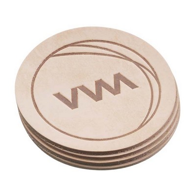 Set of 4 Round Natural Leather Coasters