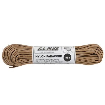 100' Tan 550 Lb. Type III Commercial Paracord