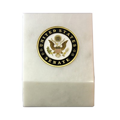 White Marble Paper Weight with Medallion Recess (3"x5/8"x4")