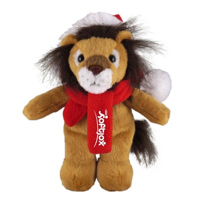 Soft Plush Stuffed Lion with Christmas Hat and Scarf