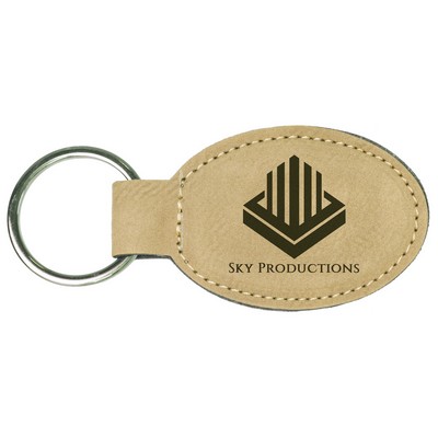 Light Brown Leatherette Oval Keychain (3" x 1 3/4")