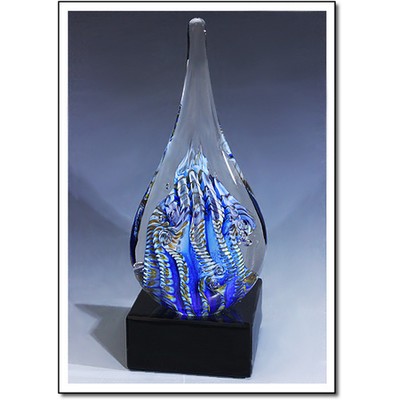 Glacier Dragon Art Glass Sculpture w/ Marble Base (3.5"x9.75")