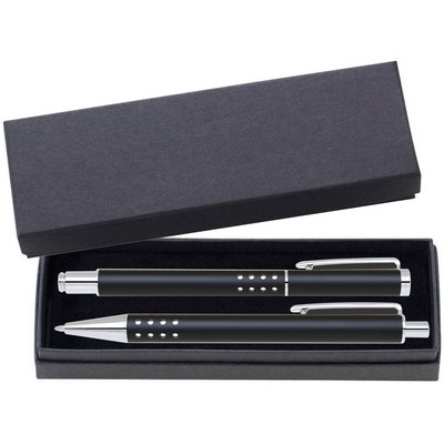 Dot Grip Pen Series - Black Pen and Roller Pen Gift Set, Silver Dots Grip, Crescent Moon Shape Clip